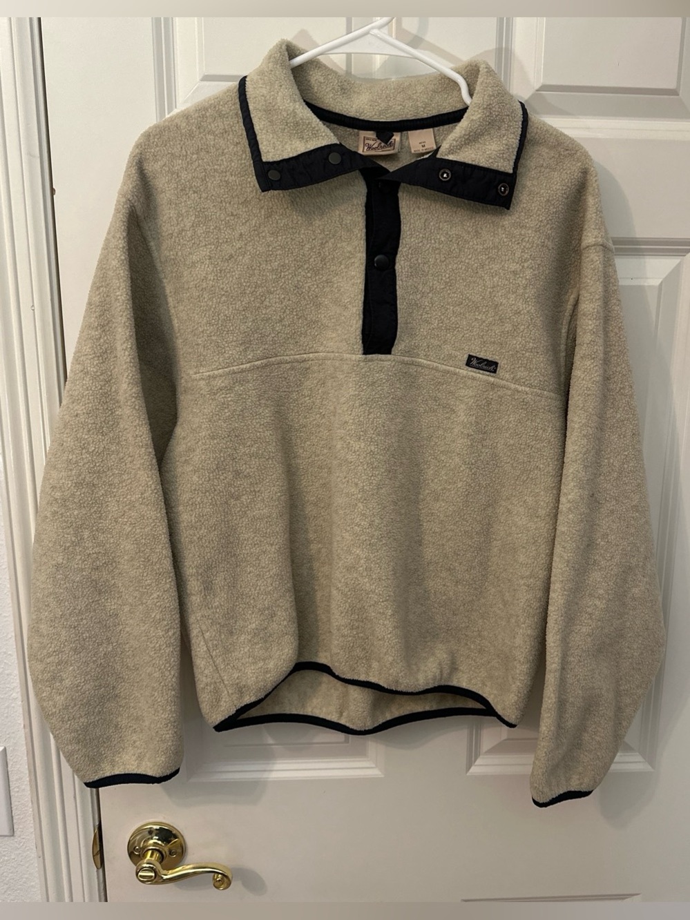 Woolrich Men's Fleece Pullover Fleece Polartec Sweatshirt - Beige w/ Black Trim